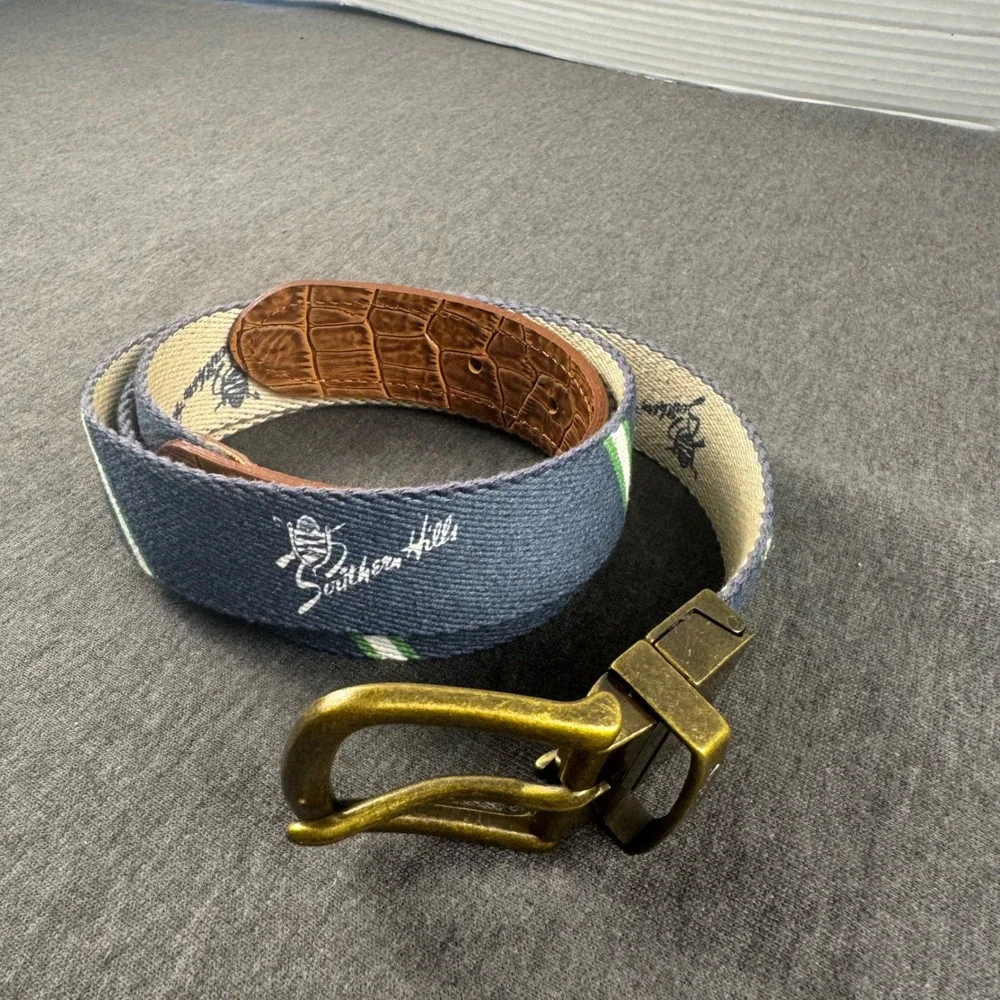 Doc Murphy Southern Hills First Tee Tulsa Reversible Web Belt Navy Cream Mens 38